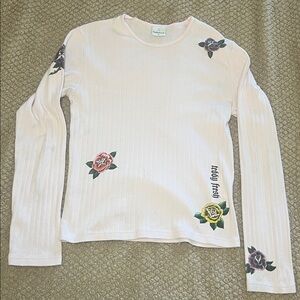 Teddy Fresh Pink and White Textured Top with Roses